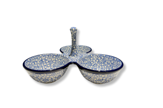 B43 Bunzlau drie vaks schaal met handvat (oog) 3355X Overige Schalen